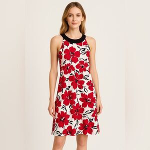 AGB Dress Size 8 White Black Red Floral Sleeveless Keyhole Back  Cocktail Dress